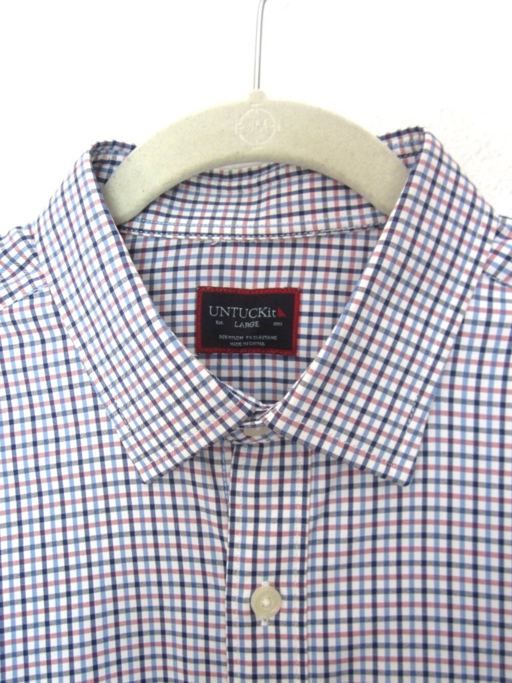 Untuckit Erbach Reg Fit L Performance Pink Blue Plaid Long Sleeve Shirt Men's